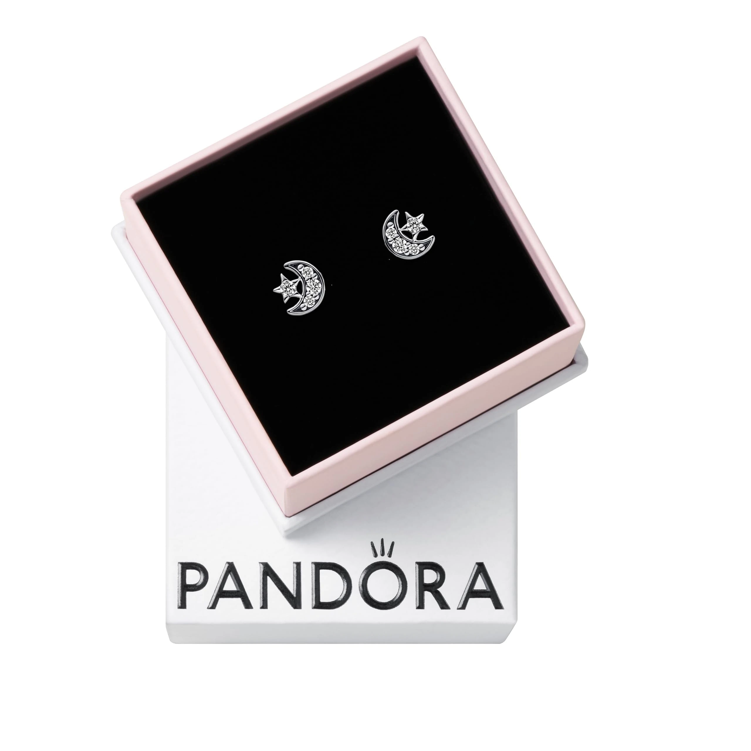 Pandora Moments Moon sterling silver stud earrings with clear cubic zirconia
