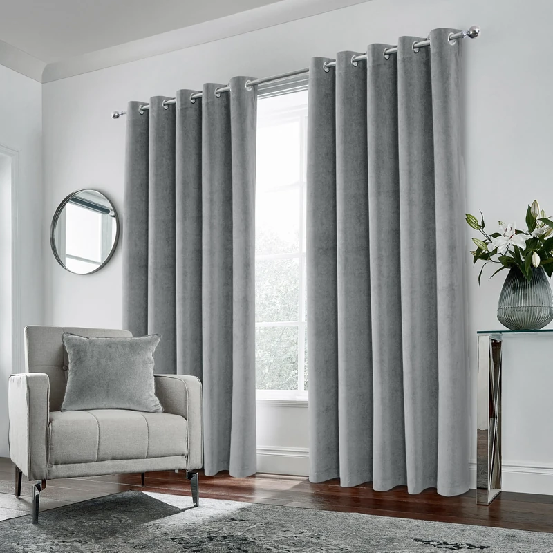 Enhanced Living Hampton Premium Velvet Grey Blackout Curtains for Bedroom - 66x54 inch (168x137 cm) Supersoft Eyelet Curtains for Living Room - 2 x Curtain Panels