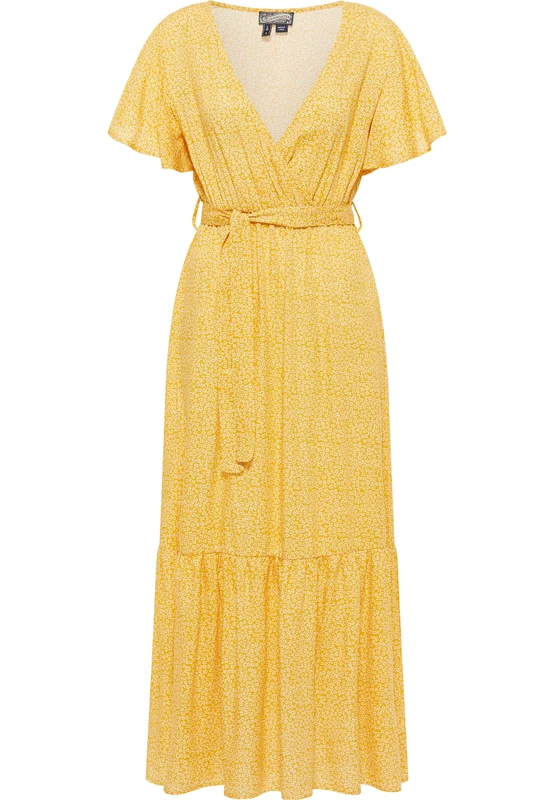 altiplano Women's Kleid Dress, Mustard Yellow Wool White, L