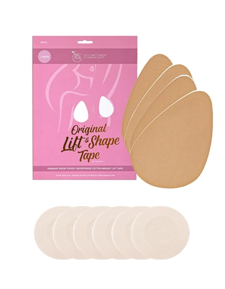 Perky Pear Original Lift & Shape Boob Tape [A-G Cups] - 2 Pairs of Boob Tape & 3 pairs Nipple Protector covers - Colour Options (DD-E, Beige)