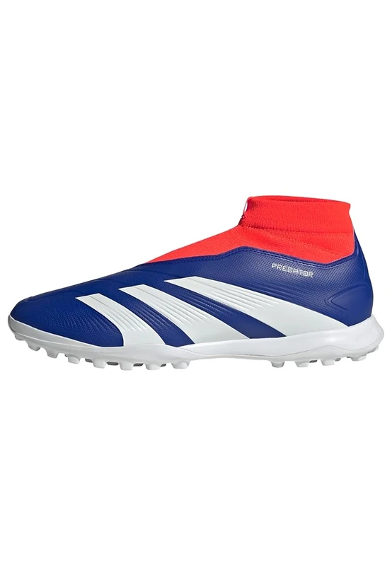 adidas Unisex Predator League Laceless Football Boots Turf, Lucid Blue/Cloud White/Solar Red, 12.5 UK