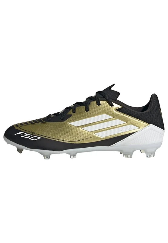 adidas Unisex F50 League Messi Football Boots Firm Ground, Gold Metallic/Cloud White/Core Black, 12 UK