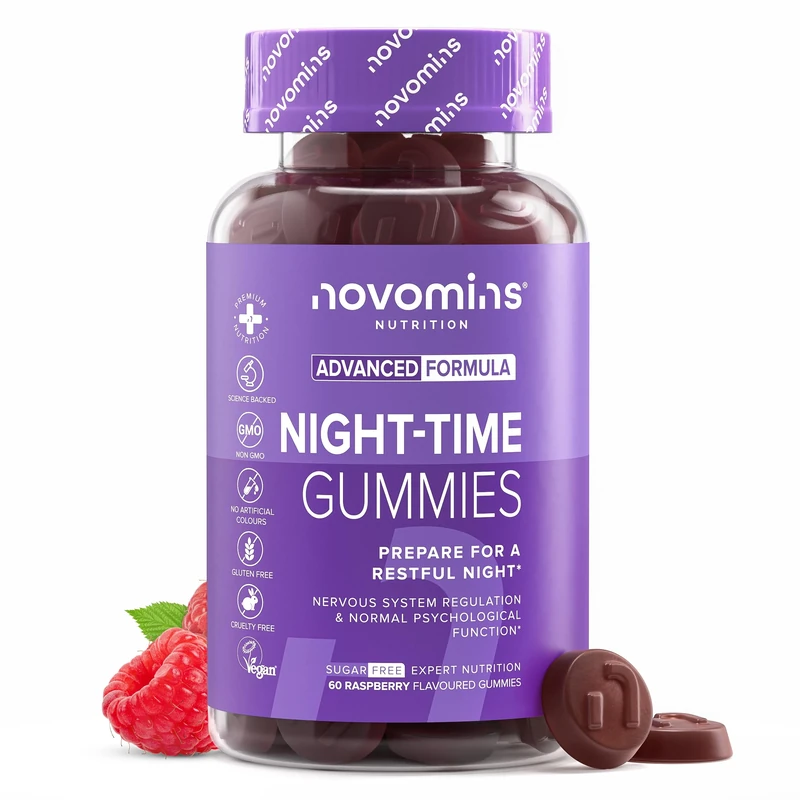 Night Time Gummies - Sugar-Free - Sleep Gummies for Adults - High Strength Natural Alternative to Melatonin Tablets - with Magnesium for Sleep, L-Theanine, Vitamin B12 - Novomins