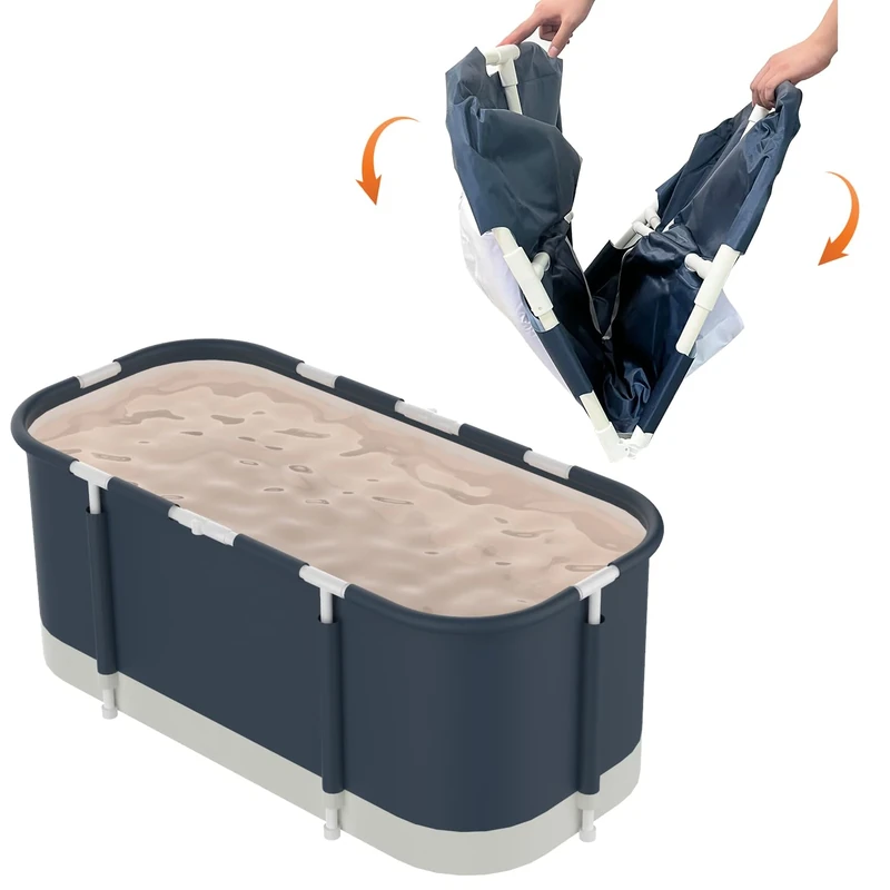 Portable Bathtub for Shower Stall, Large 47 inch Foldable Soaking Bathing Tub for Adults, Separate Family Bathroom Japanese SPA Collapsible Tub, Ideal for Hot Bath Ice Bath