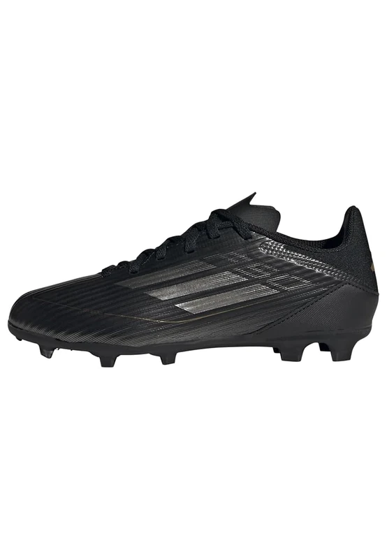 adidas Unisex Kids F50 League Football Boots Firm Ground, Core Black/Iron Metallic/Gold, 10.5 UK Child