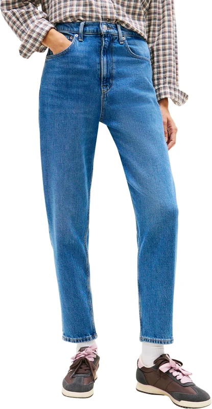 Tommy Jeans Women's Mom Jean Uh Tpr Ch0130 Co Dw0dw19245 Tapered, Denim Medium, 27W / 34L