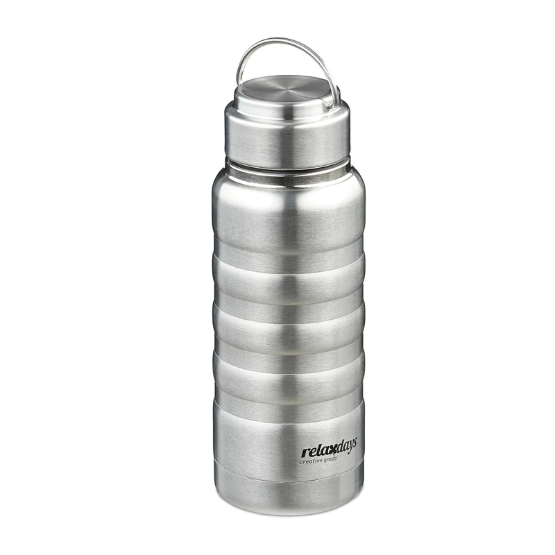 Relaxdays Stainless Steel Bottle, 400 ml, Leakproof, Cold & Hot Drinks, Vacuum Insulated Flask, Outdoor, Silver