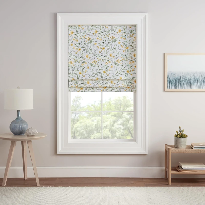 Eclipse Evangeline Botanical Roman Shade for Windows, Cordless 100% Blackout Shade, 23 in Wide x 64 in Long, Noise Reducing, Energy Efficient, Woven Design Window Shade for Any Room, Aloe