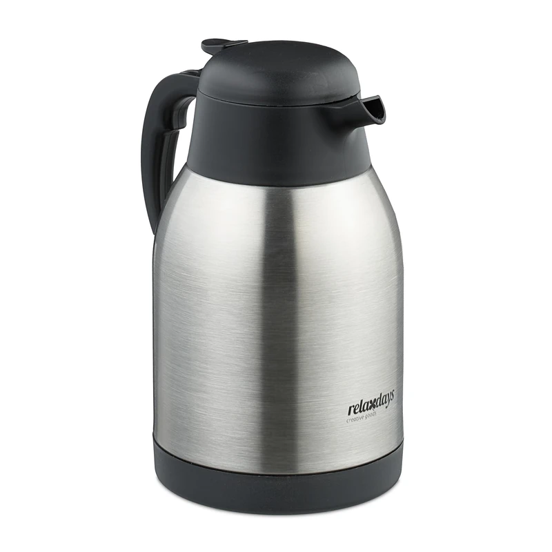 Relaxdays Vacuum Coffee Pot Made of Stainless Steel, Keep Drinks Warm, Thermo Jug, vol. 2 Litre, with Handle, Silver, 25.5 x 17.5 x 14 cm