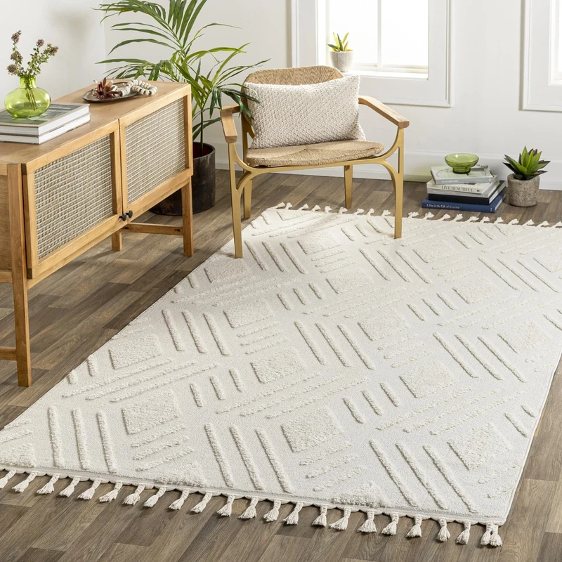 Livabliss Vientiane Geometric Rug - Scandi Area Rugs Living Room 200x275 cm, Dining, Kitchen - Neutral, Abstract Patterned Rugs, Boho Style, Easy Care Pile - Large Rug, Cream