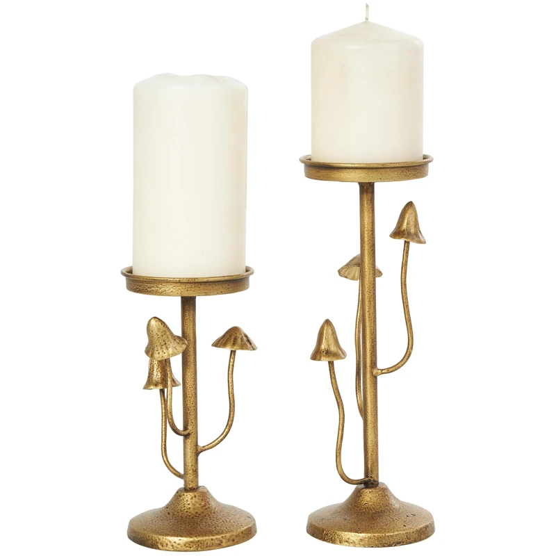 Deco 79 Metal Abstract Mushroom Inspired Candle Holder, Set of 2 10", 7" H, Gold