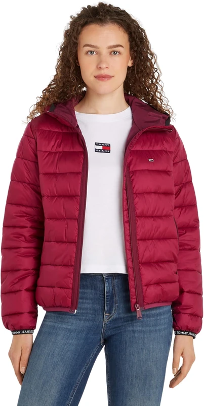 Tommy Jeans Women's Quilted Tape Hood Jacket, Red (Valley Grape), XXS
