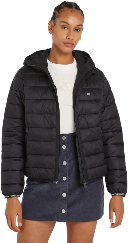 Tommy Jeans Women's Quilted Tape Hood Jacket, Black (Black), 6XL