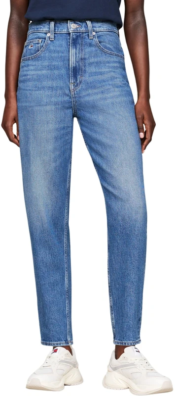 Tommy Jeans Women's Mom Jean Uh Tpr Ch0130 Co Dw0dw19245 Tapered, Denim Medium, 31W / 34L
