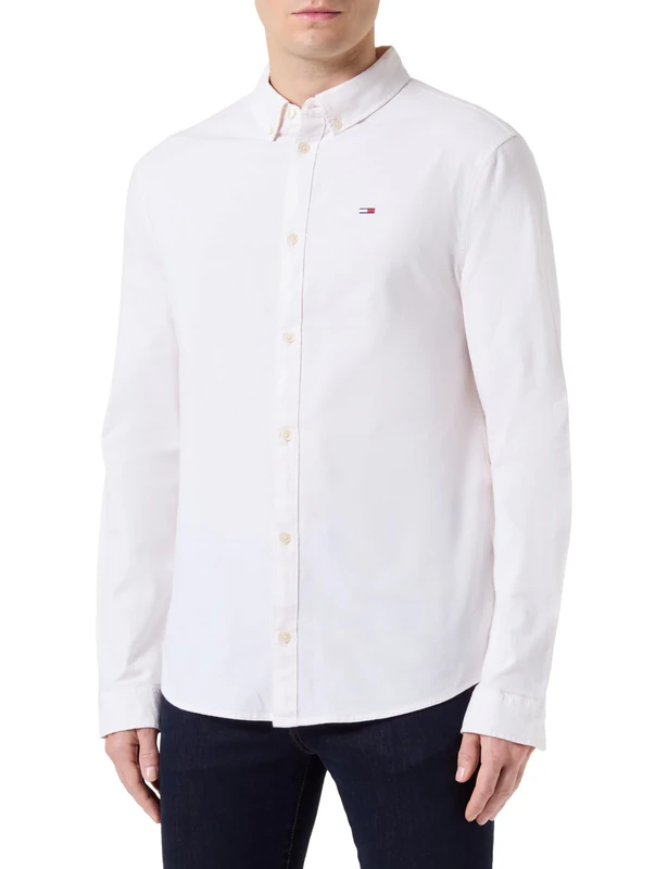 Tommy Jeans Men's TJM Slim Long Sleeve Shirt, Beige (Ancient White), S