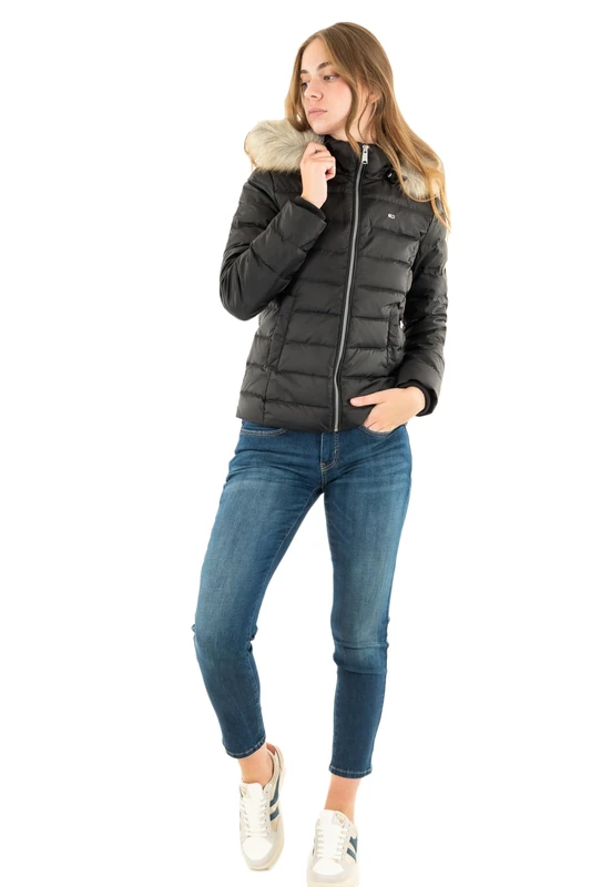 Tommy Jeans Women's TJW BASIC HOODED DOWN JACKET EXT DW0DW18312, Black (Black), XL