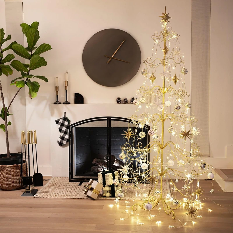 Barton 6.4ft Wrought Iron Ornament Display Christmas Hooks for Ornaments Small Craft Items Tree Easy Assembly and Stand - Gold - Image 1