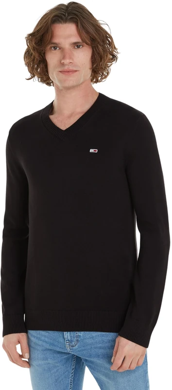 Tommy Jeans Men's V-Neck Jumper, Black (Black), XS