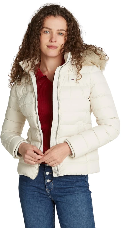 Tommy Jeans Women's TJW BASIC HOODED DOWN JACKET EXT DW0DW18312, Beige (Newsprint), 6XL