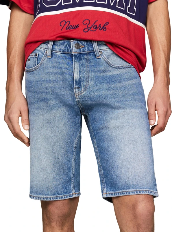 Tommy Jeans Men's Denim Shorts with Stretch, Blue (Denim Medium), 27W - Image 1