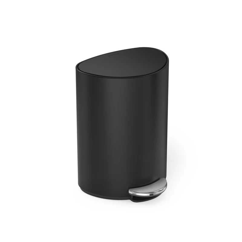 simplehuman Semi-Round Pedal Bin, 6L Bathroom Bin, Liner Pocket®, Sleek Internal Hinge, 150,000-Step Pedal, Lid Shox® Silent Close, Matte Black Steel