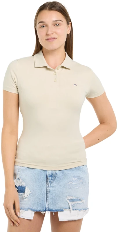 Tommy Jeans Women's Tjw Slim Essential Polo Ss S/S Polo, Newsprint, XL