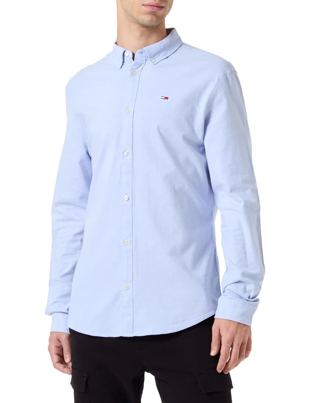 Tommy Jeans Men's TJM Slim Long Sleeve Shirt, Blue (Moderate Blue), XXS