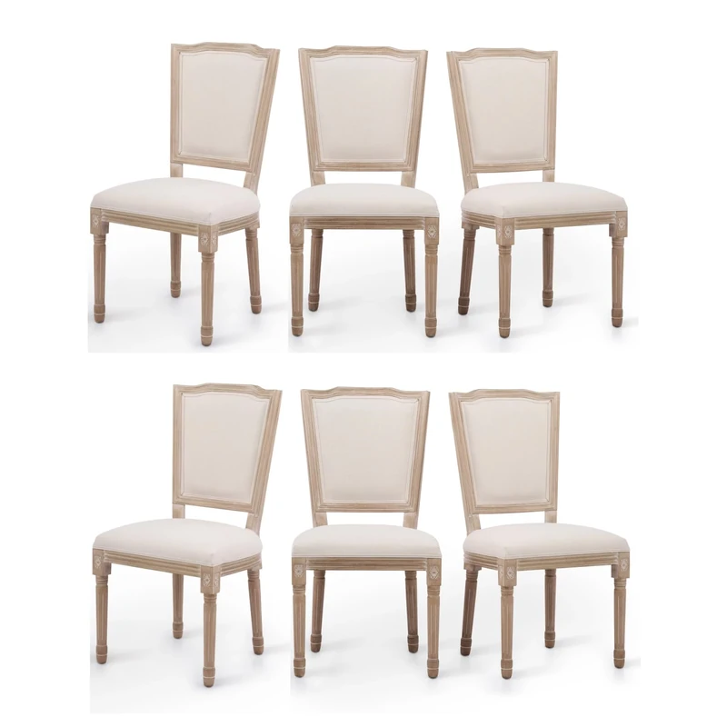 VONLUCE Vintage Farmhouse Dining Chairs – Set of 6 French Country Upholstered Memory Foam Dining Room Side Chair with Square Back Solid Wood Legs – Accent Side Chairs for Kitchen Living Room Bedroom