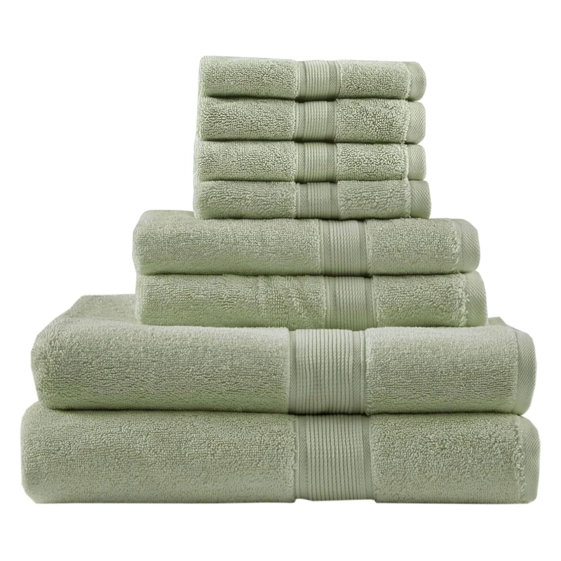 Madison Park SIGNATURE Towel Set 800 GSM Cotton Turkish Towels for Bathroom, Oversized 100% Cotton Bath Towels Set for 8 Pieces, 2 Bath Towels, 2 Hand Towels, 4 Washcloths, Assorted Sizes, Sage Green