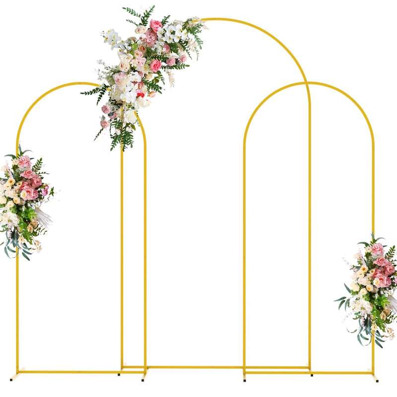 Wokceer Wedding Arch Backdrop Stand (7.2FT,6FT,6FT) Set of 3 Gold Metal Wedding Arch Stand for Birthday Party Ceremony Baby Shower Garden Decoration