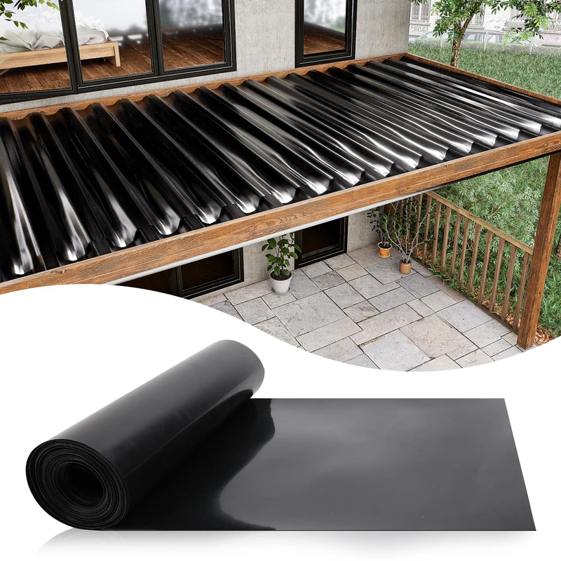 Muzata 1PCS 16"×50FT Black Deck Drainage System Trough HDPE Waterproofing Fit for 12“/16” Joist Spacing M059