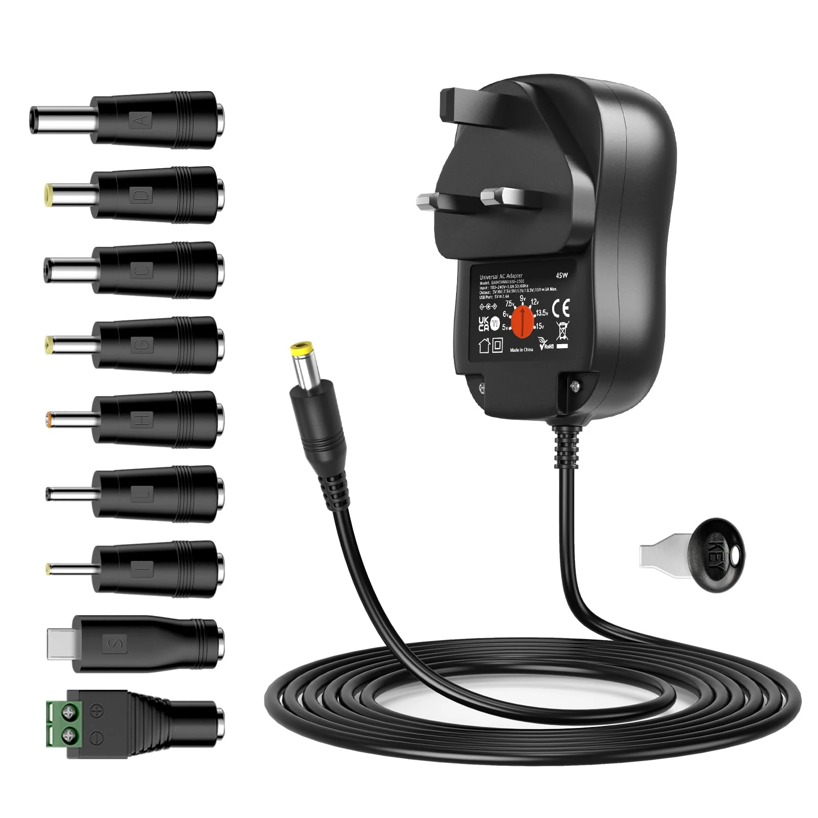 Outtag 5-15V Universal Power Adapter Multi Voltage DC Power Supply for Household Devices CCTV Camera Monitor Alexa Echo Dot Speaker Tablet Radio E-Reader Exercise Bike LED Light TV Box Router Kindle