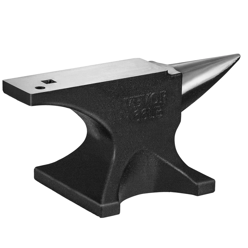 VEVOR Single Horn Anvil, 66Lbs Cast Steel Anvil, High Hardness Rugged Round Horn Anvil Blacksmith, Large Countertop and Stable Base, with Round and Square Hole, Metalsmith Tool for Bending and Shaping