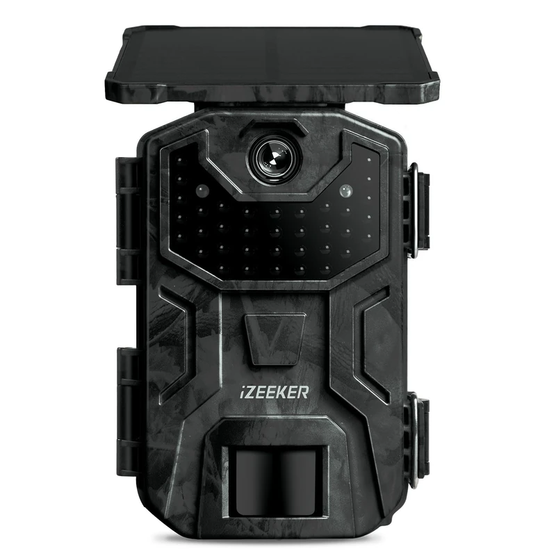 iZEEKER Caméra de Chasse Solaire 4K 48MP à 30fps avec 2.0’’ Écran LCD Intégré, 2600mAh Batterie, Camera Chasse avec Détection de Mouvement PIR et Vision Nocturne IR pour l’Observation de la Faune
