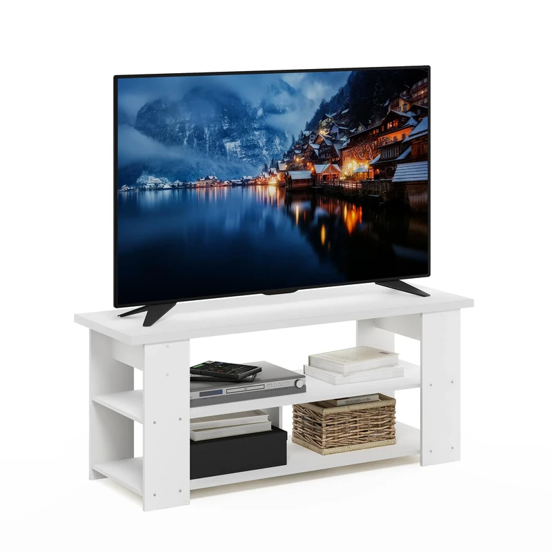 Furinno JAYA TV Stand, Entertainment Center, TV Console for TV up To 55 Inch, for Living Room, Bedroom, White
