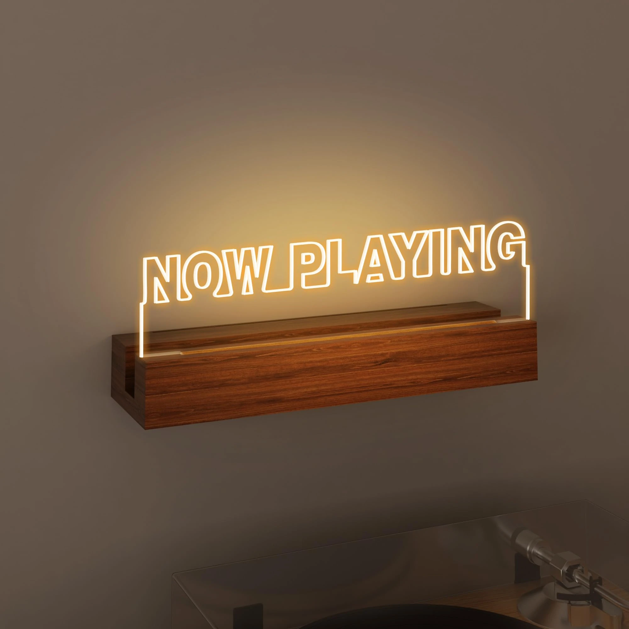 CoolGift Mart Now Playing Vinyl Stand Wall Mount, Light up Record Holder, Wooden Acrylic Display with Warm White Lights for Albums, Room Decor, Gift for Vinyl Lovers