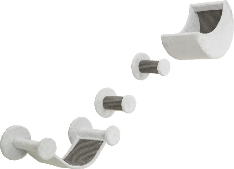 TRIXIE wall set for cats made of plush, 4 parts, white/grey, viewing platform for cats for wall mounting