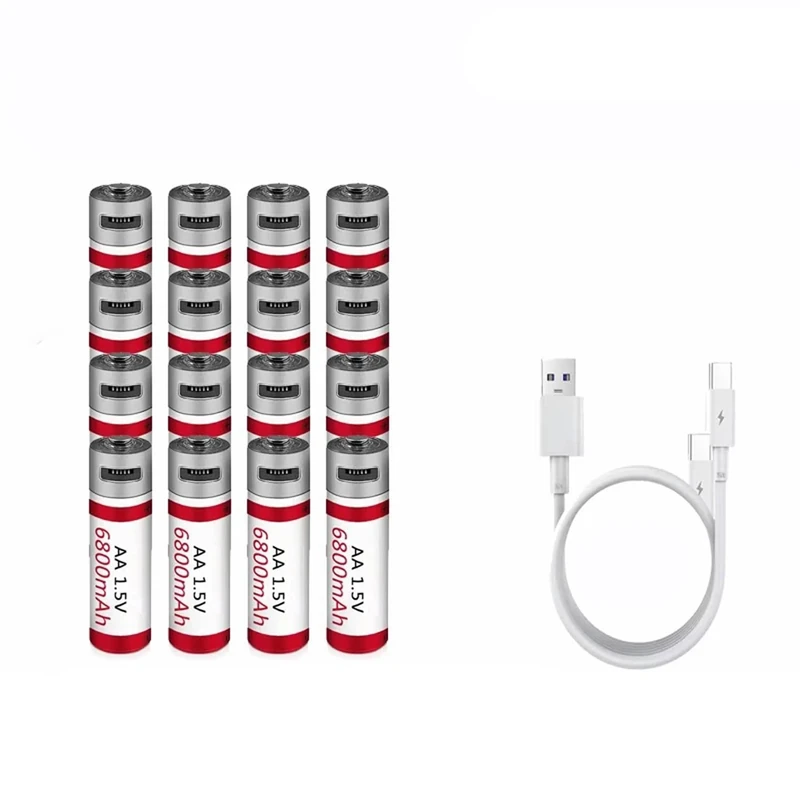 WILLQ Rechargeable Lithium AA Batteries 6800mAh USB Constant Output 1.5V 2 Hour Fast Charge with USB Cable 1000+ Cycles Double A Battery,16pcs 1.5V6.8Ah - Image 1