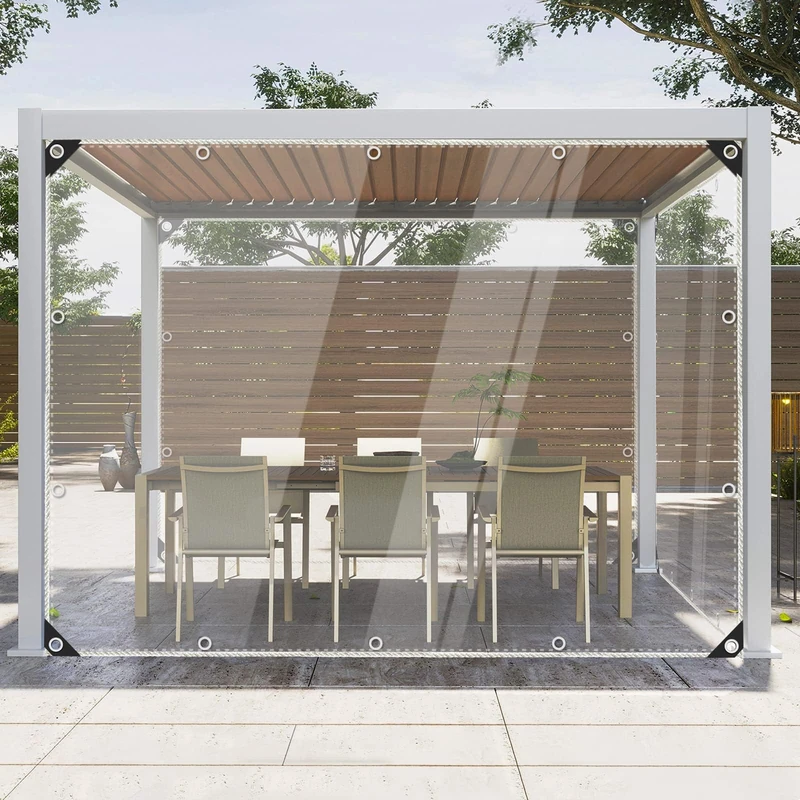 Clear Tarps Heavy Duty Waterproof, Transparent PVC Vinyl Tarpaulin with Grommets, Ropes, Reinforced Edge, Tear-Resistant, Anti-UV for Greenhouse, Patio, Garden, Porch, Pavilion, Outdoor