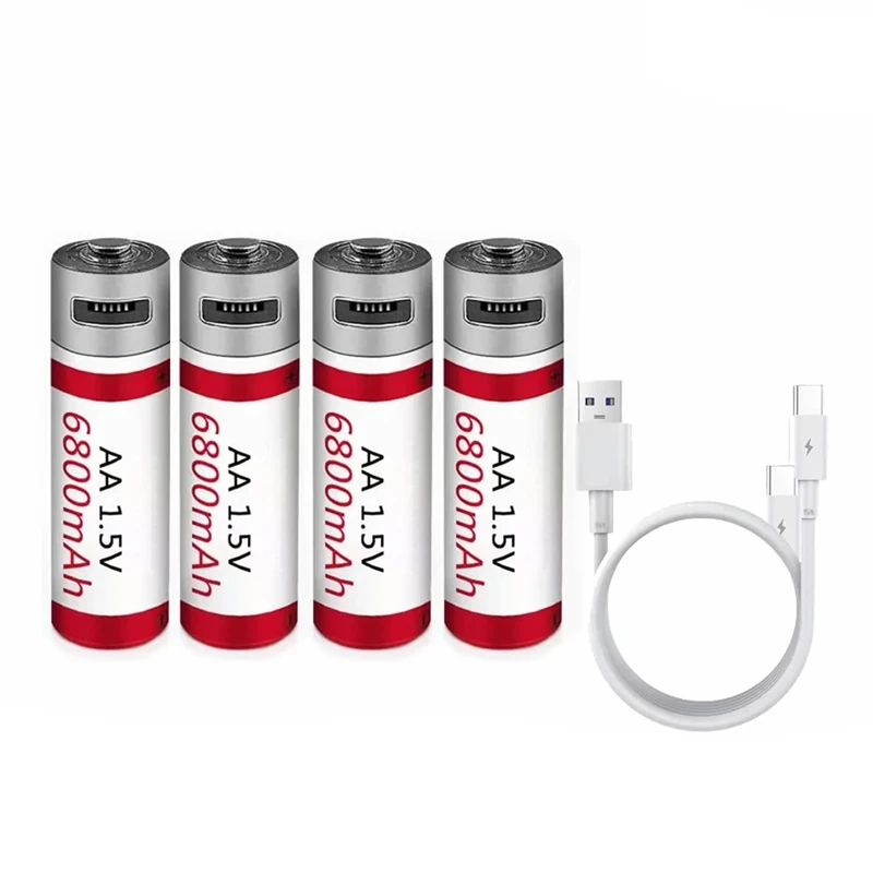WILLQ Rechargeable Lithium AA Batteries 6800mAh USB Constant Output 1.5V 2 Hour Fast Charge with USB Cable 1000+ Cycles Double A Battery,4pcs 1.5V6.8Ah