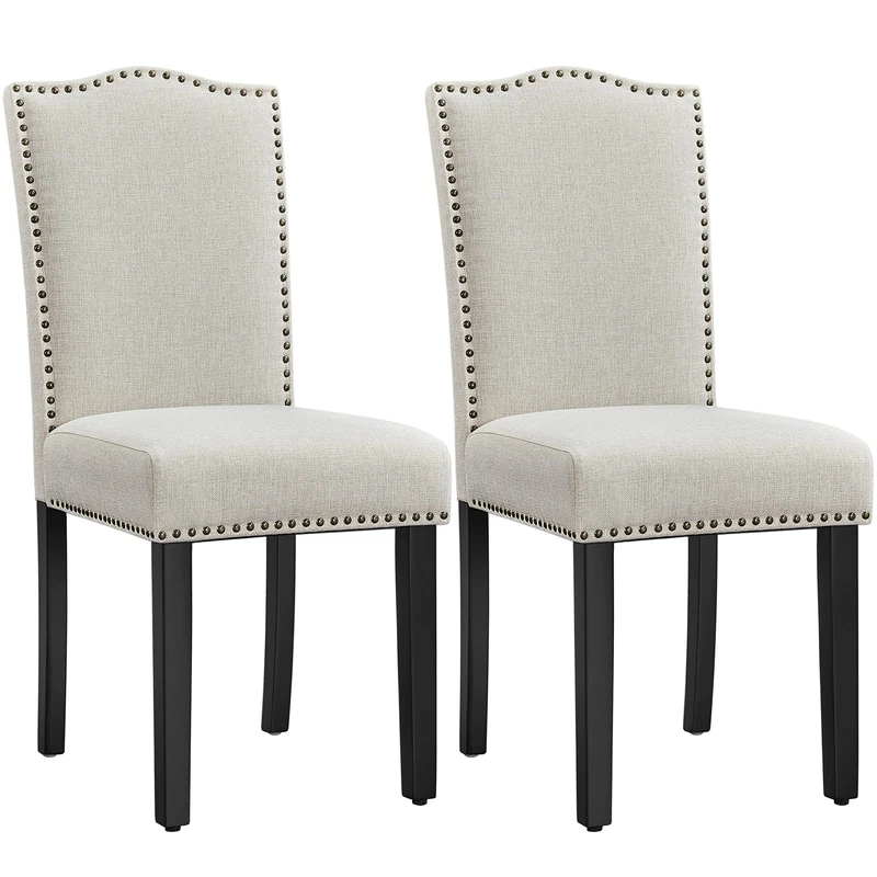 Yaheetech Dining Chairs Set of 2 Modern Upholstered Kitchen Chairs with High Back and Padded Seat for Home, Dining Room, Living Room, Beige