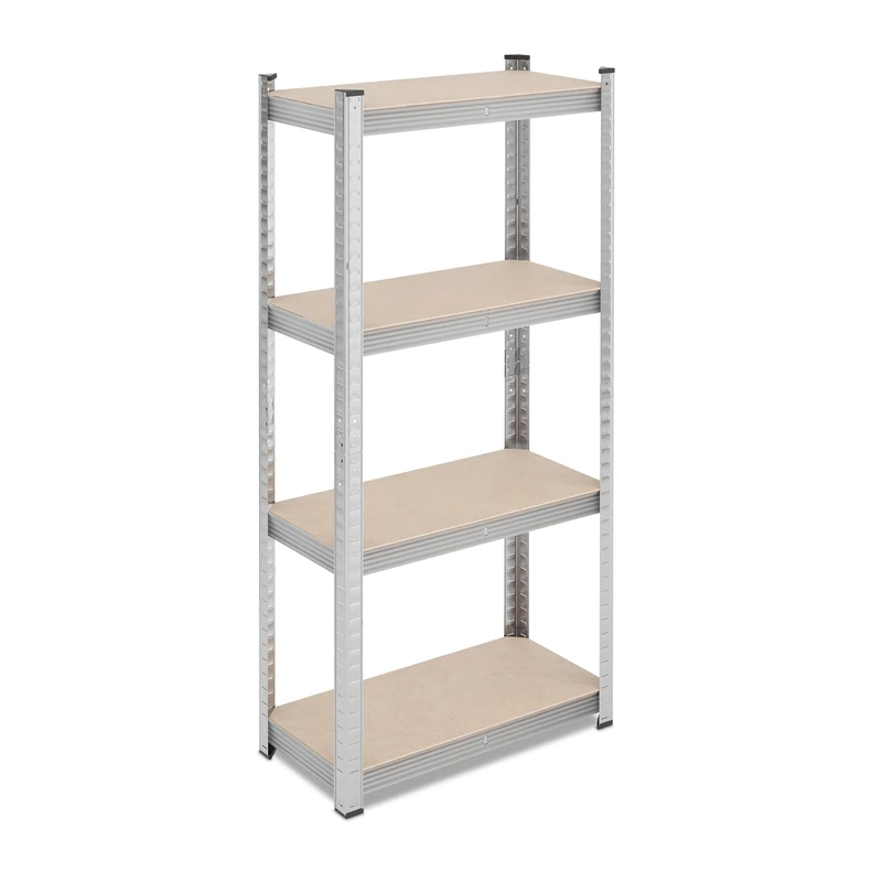 Relaxdays Heavy Duty Shelf, HxWxD: 138 x 60 x 30 cm, Load up to 200 kg, Steel, 4 Levels, Storage, Cellar, Garage, Silver