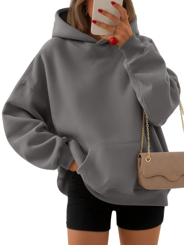 EFAN Womens Hoodies Oversized Sweatshirts Pullover Fleece Sweaters Long Sleeve With Pockets Winter Fall Outfits Y2k Clothes, Deepgrey, Medium