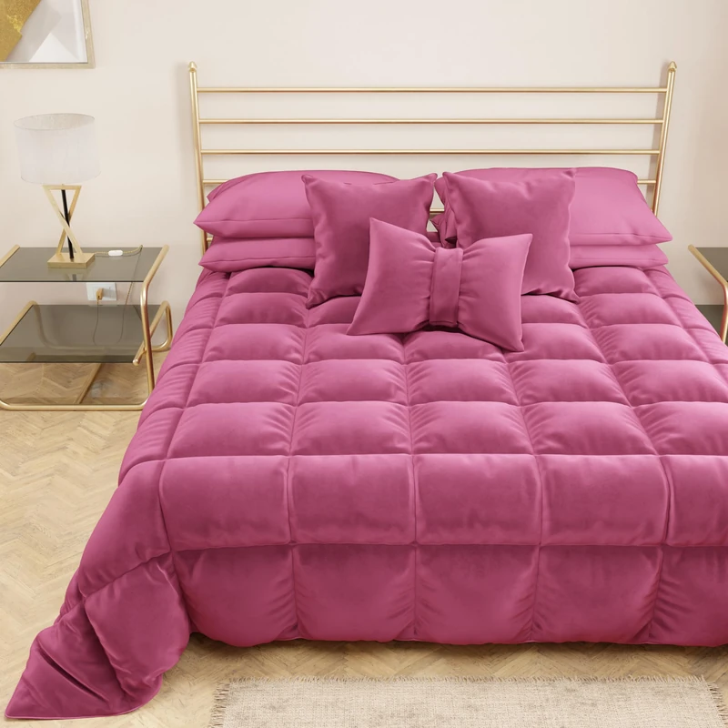 PETTI Artigiani Italiani - Soft and Warm Velvet 350gsm Single Reversible Quilt 160 x 260 cm Fuchsia 100% Made in Italy