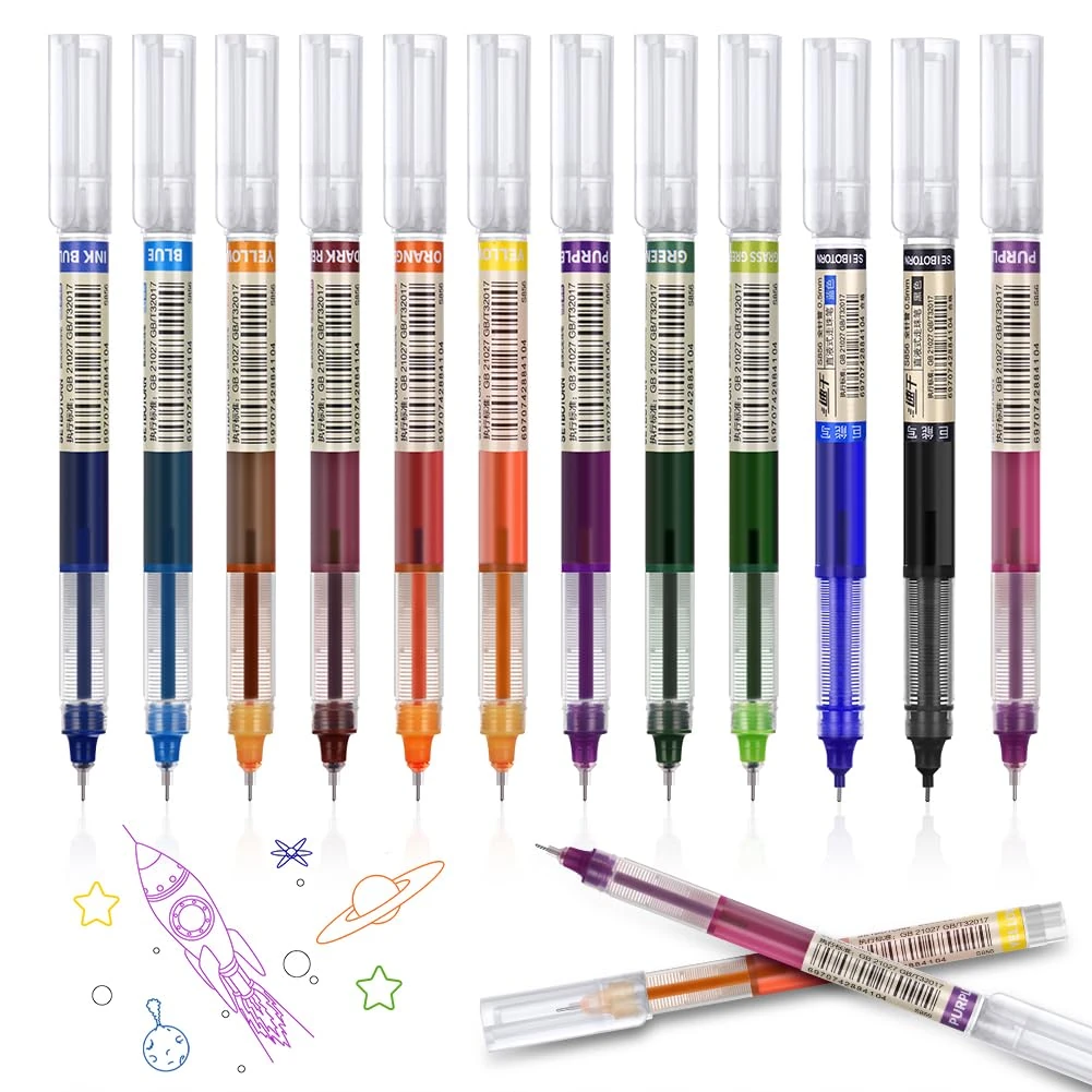 OFFCUP Gel Pens, 12pcs 0.5mm Colored Gel Ink Pens, Ultra-Fast Drying Rollerball Pen for Writing, Drawing, and Outlining, Liquid Ink Rollerball Pen for Student, office worker