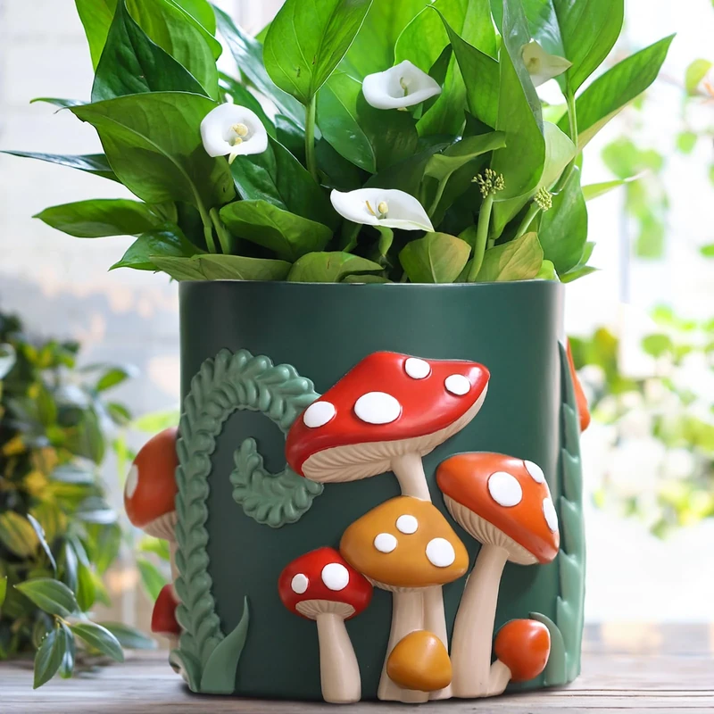 GUGUGO 8 Inch Colorful Mushrooms Planters Cute Unique Rainbow Planter with Drainage, Vintage Retro Flower Plant pots for Indoor Plants, Eclectic Succulent Gardening Pot for Boho Modern Home Décor (C)