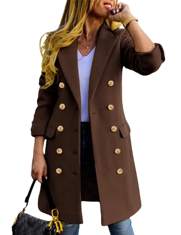 IDEALSANXUN Womens Fall Winter Wool Coats Double Breasted Midi Peacoat Trench Coats, Brown, Medium