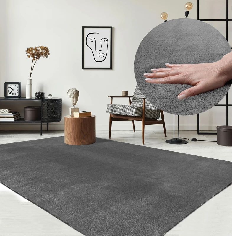 the carpet Relax Rug, Modern, Fluffy, Short Pile, Non-Slip Underside, Washable up to 30°C, Super-Soft, Fur Look, Anthracite, 160 x 220 cm
