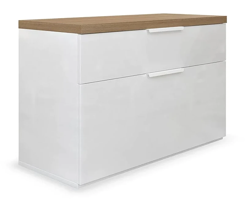 Composad | Shoe Cabinet with 1 Drawer and 1 Flap Bench Furniture Storage Unit for Entrance (WxHxD) 82.5 x 53 x 35.3 cm, White Lacquered and Honey Oak Oak, Made in Italy