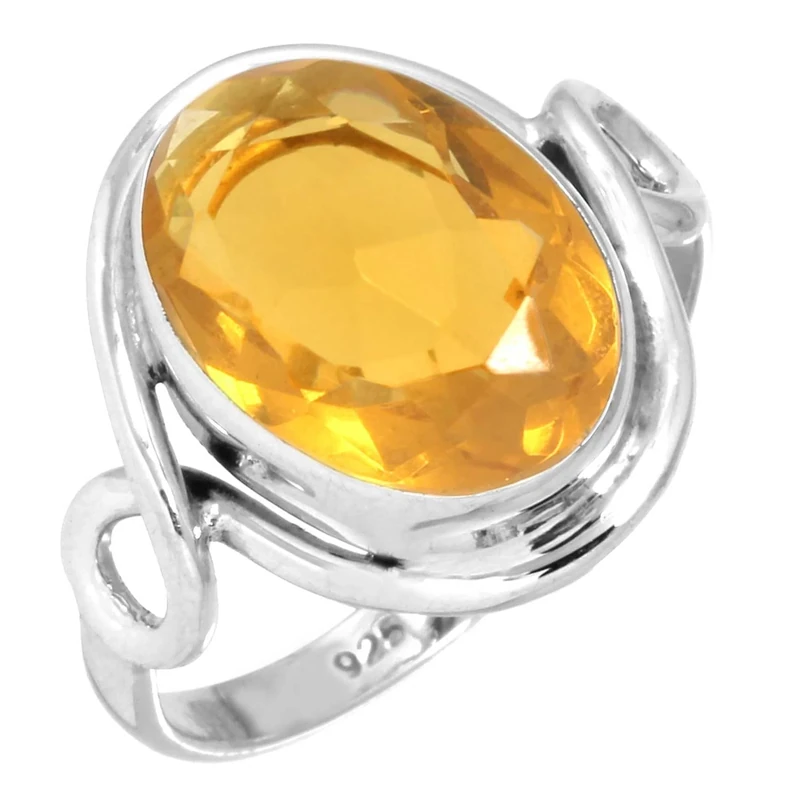 Jeweloporium Yellow Citrine Quartz Silver Ring Size U, 925 Sterling Silver Ring for Women, Oval Gemstone Boho Jewellery